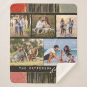 Familienaam 5 Foto Collage Rustic Abstract Sherpa Deken (Voorkant)