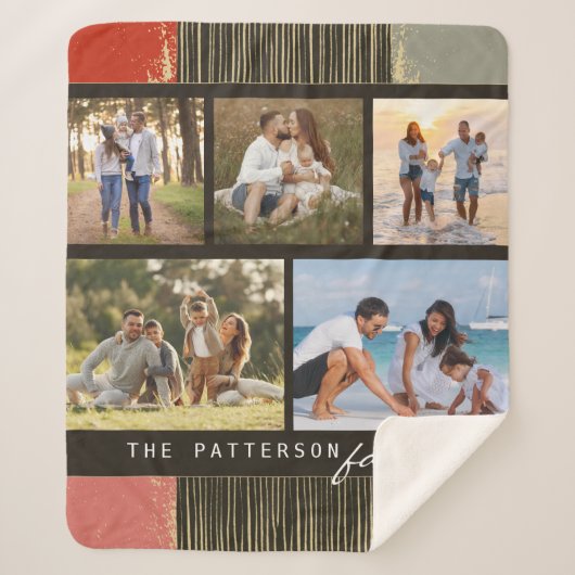 Familienaam 5 Foto Collage Rustic Abstract Sherpa Deken (Voorkant)