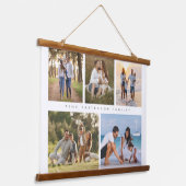 Familienaam 5 Foto Collage Simple Modern Hangend Wandkleed (Gebogen)