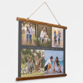 Familienaam 5 Foto Collage Simple Modern Hangend Wandkleed (Gebogen)