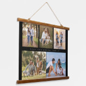 Familienaam 5 Foto Collage Simple Modern Hangend Wandkleed (Gebogen)