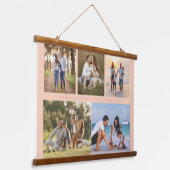Familienaam 5 Foto Collage Simple Modern Hangend Wandkleed (Gebogen)