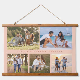 Familienaam 5 Foto Collage Simple Modern Hangend Wandkleed
