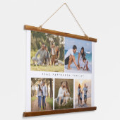 Familienaam 5 Foto Collage Simple Modern Hangend Wandkleed (Gebogen)