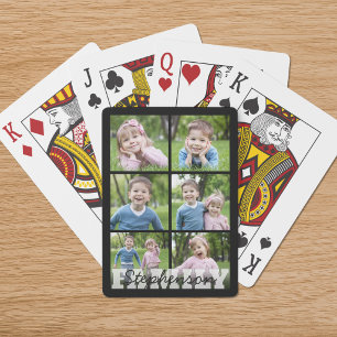 Familienaam 6 Foto Collage Aangepaste Kleuren Pokerkaarten