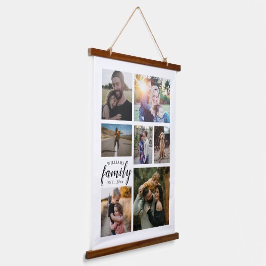 Familienaam 7 Fotocollage Houten Wandtapijt Hangend Wandkleed (Gebogen)