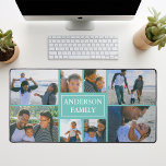 Familienaam 8 Fotocollage Blauwgroen Bureaumat<br><div class="desc">Deze prachtig ontworpen Family Name 8 Photo Collage Desk Mat is een perfecte mix van functionaliteit en sentimentaliteit. Gemaakt van duurzame, hoogwaardige materialen, biedt de bureaumat voldoende ruimte om acht zorgvuldig gekozen foto's van uw familieleden te huisvesten. Het beschikt over een prachtige gekleurde achtergrond die de kleur van de afbeeldingen...</div>