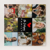 Familienaam 8 Fotocollage Modern Elegant Zwart Legpuzzel (Horizontaal)