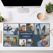 Familienaam 8 Fotocollage Navy Blue Bureaumat