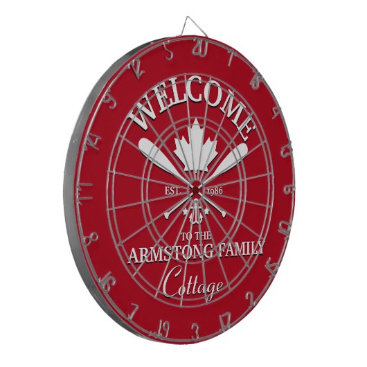 Familienaam | Aangepaste Canadese maaple Leaf Dartbord (Voorkant Links)