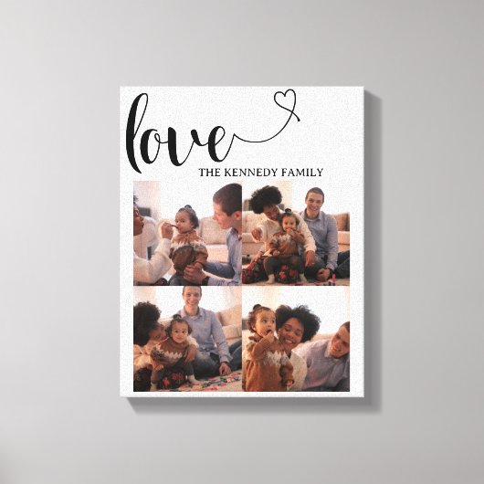 Familienaam Aangepaste foto Collage Love Heart Fam Canvas Afdruk (Voorkant)