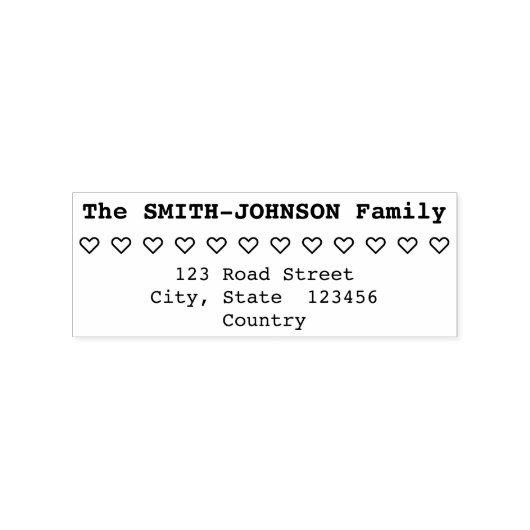 Familienaam + Adres + Harten Rubberen stempel (Afrduk)