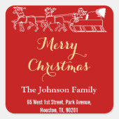 Familienaam Adres Merry KerstRed Gold Santa Vierkante Sticker (Voorkant)
