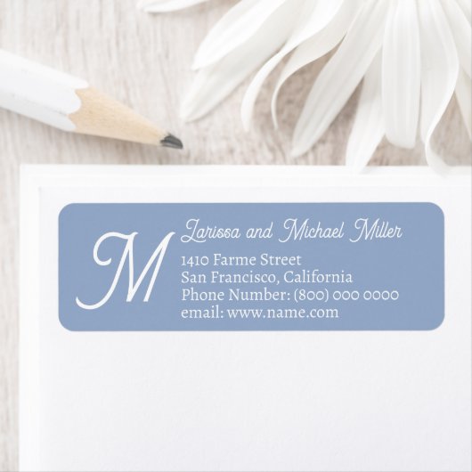 Familienaam & Adres monogrammus dusty blue Etiket (Insitu)