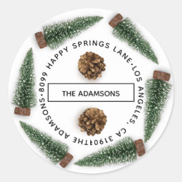 Familienaam Adres RSVP Witte Kerstboom Ronde Sticker
