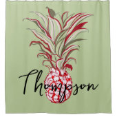 Familienaam  afbeelding van ananassegroen douchegordijn (Voorkant)