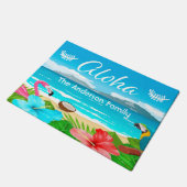 Familienaam Aloha tropisch strand flamingo florals Deurmat (Schuin)
