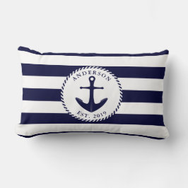 Familienaam Anchor Nautical Navy Blue en White Kussen