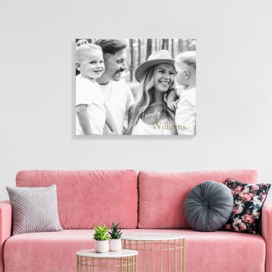 Familienaam B/W Portret Groot Canvas Afdruk (Insitu (Woonkamer))