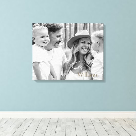 Familienaam B/W Portret Groot Canvas Afdruk (Insitu (Houten vloer))