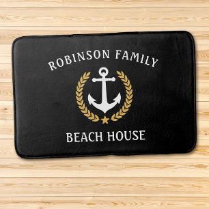 Familienaam Beach House Anchor Gold Laurel Black Badmat