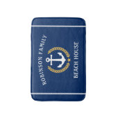 Familienaam Beach House Anchor Gold Laurel Navy Badmat (Voorkant Verticaal)