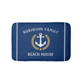Familienaam Beach House Anchor Gold Laurel Navy Badmat (Voorkant)