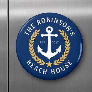 Familienaam Beach House Anchor Gold Laurel Navy Magneet