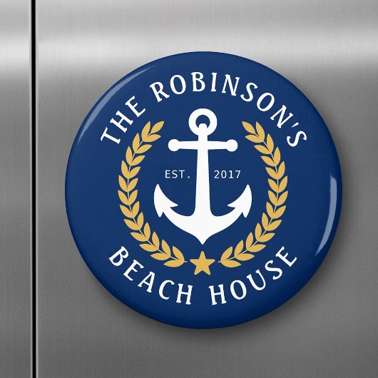 Familienaam Beach House Anchor Gold Laurel Navy Magneet