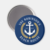Familienaam Beach House Anchor Gold Laurel Navy Magneet (Voorkant / Achterkant)