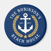 Familienaam Beach House Anchor Gold Laurel Navy Magneet (Voorkant)