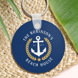 Familienaam Beach House Anchor Gold Laurel Navy Sleutelhanger