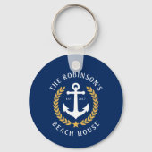 Familienaam Beach House Anchor Gold Laurel Navy Sleutelhanger (Voorkant)