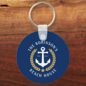 Familienaam Beach House Anchor Gold Laurel Navy Sleutelhanger (Voorkant)