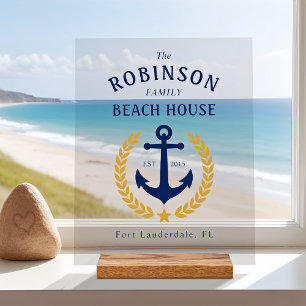 Familienaam Beach House Anchor Gold Laurel Star Acryl Bord