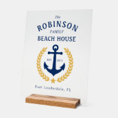 Familienaam Beach House Anchor Gold Laurel Star Acryl Bord (Hoek)