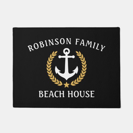 Familienaam Beach House Anchor Gold Laurel Star Deurmat (Voorkant)