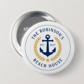Familienaam Beach House Anchor Gold Laurel Star Ronde Button 7,6 Cm (Voorkant /achterkant)