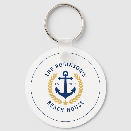 Familienaam Beach House Anchor Gold Laurel Star Sleutelhanger (Voorkant)