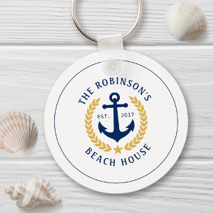 Familienaam Beach House Anchor Gold Laurel Star Sleutelhanger