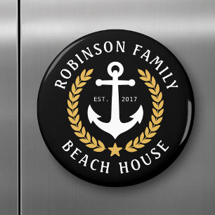 Familienaam Beach House Anchor Gold style Laurel Magneet