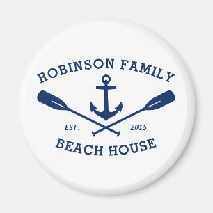 Familienaam Beach House Anchor Oars Navy White Magneet