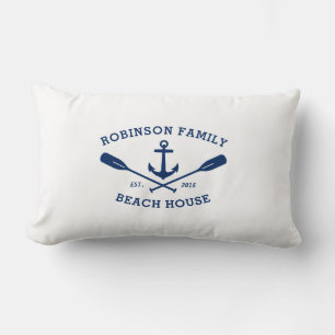 Familienaam Beach House Boat Anchor Crossed Oars Kussen
