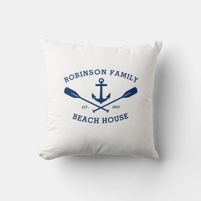 Familienaam Beach House Boat Anchor Crossed Oars Kussen (Voorkant)
