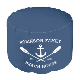 Familienaam Beach House Boat Anchor Oars Navy Poef