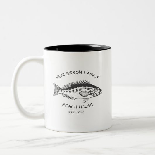 Familienaam Beach House Fish Tweekleurige Koffiemok (Links)