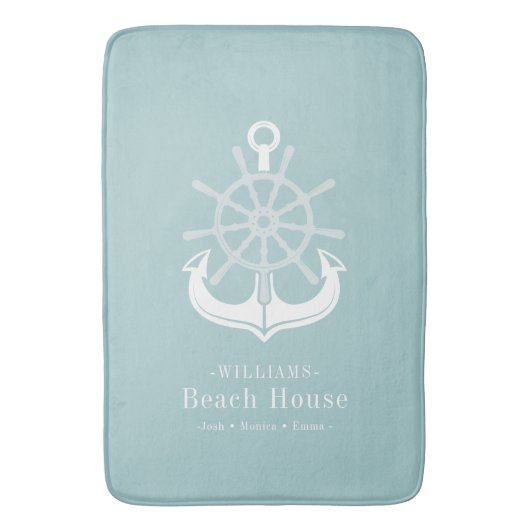 Familienaam Beach House Nautical Anker Badmat (Voorkant Verticaal)
