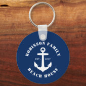 Familienaam Beach House Nautical Boat Anchor Navy Sleutelhanger (Voorkant)