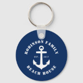 Familienaam Beach House Nautical Boat Anchor Navy Sleutelhanger (Achterkant)