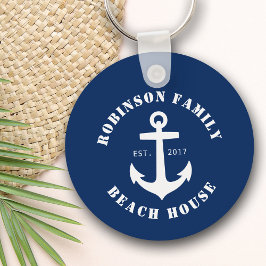 Familienaam Beach House Nautical Boat Anchor Navy Sleutelhanger